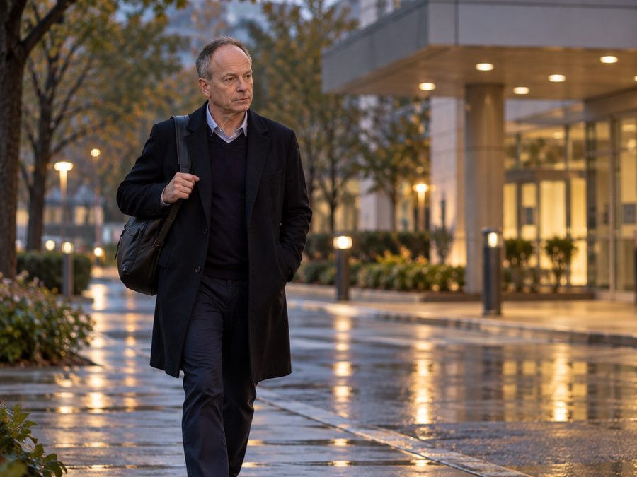 Walking outside the hospital on an early morning