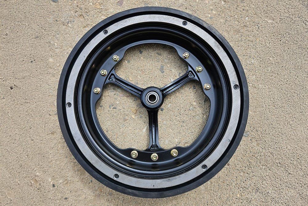 A gauge wheel with the ring fitted