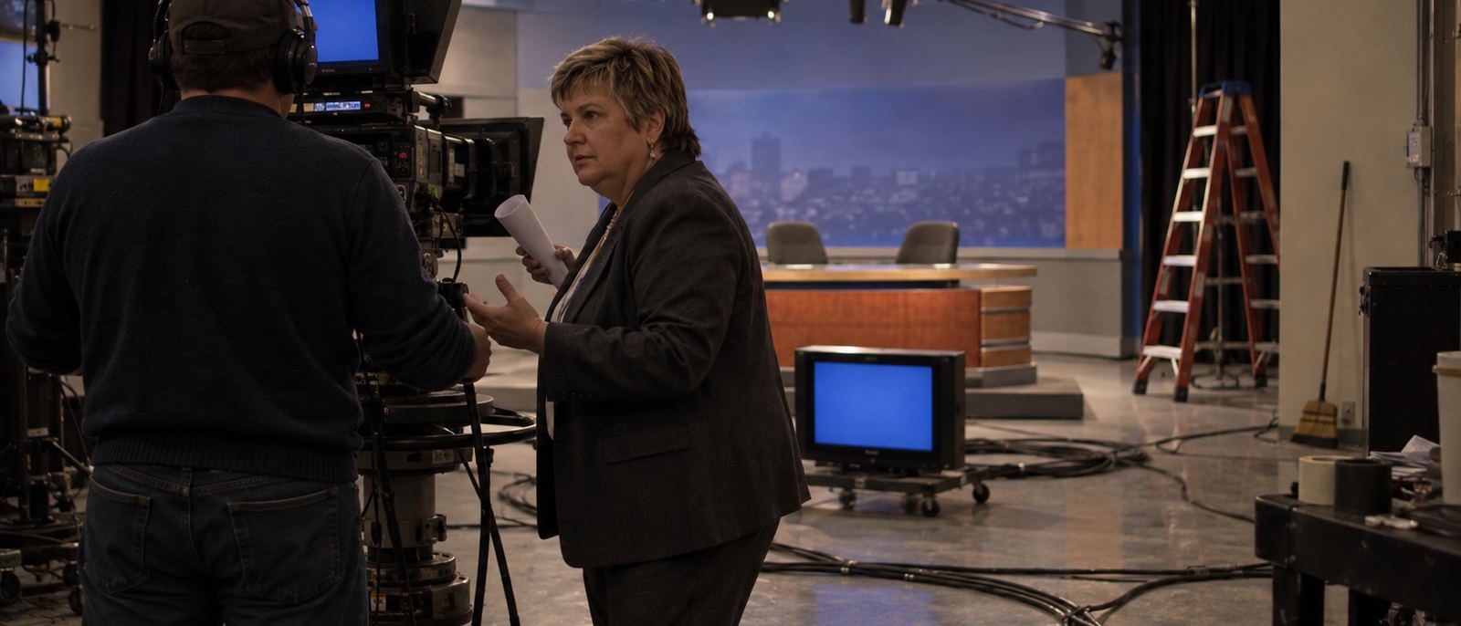 Illustrative portrait of Arles Hendershott Love on a television studio floor