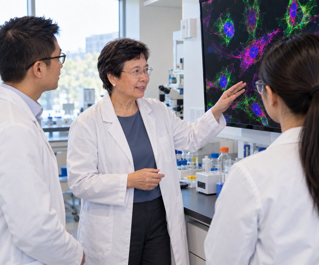 Discussing results with the laboratory team