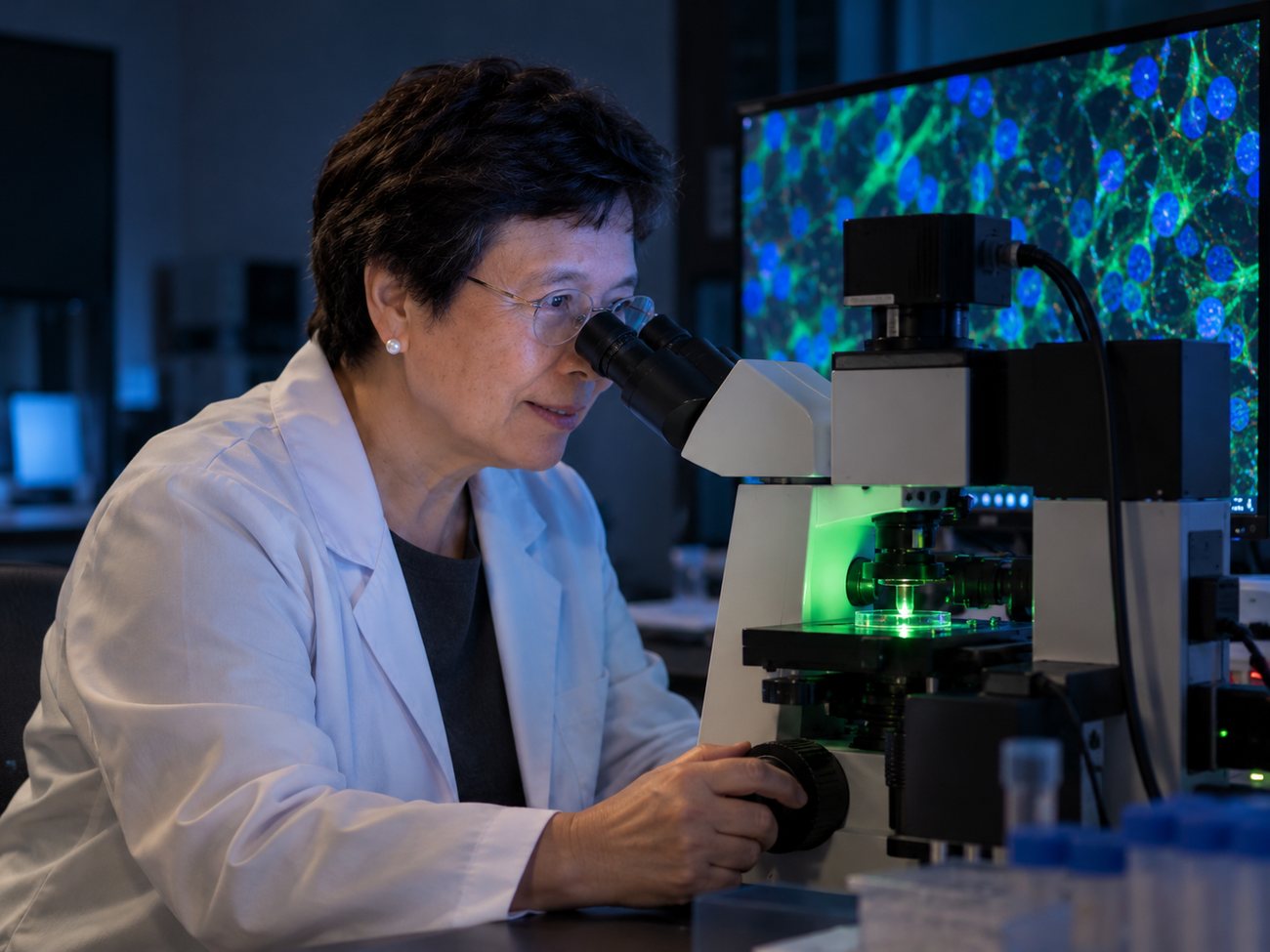 Reviewing fluorescence imaging of a blood sample