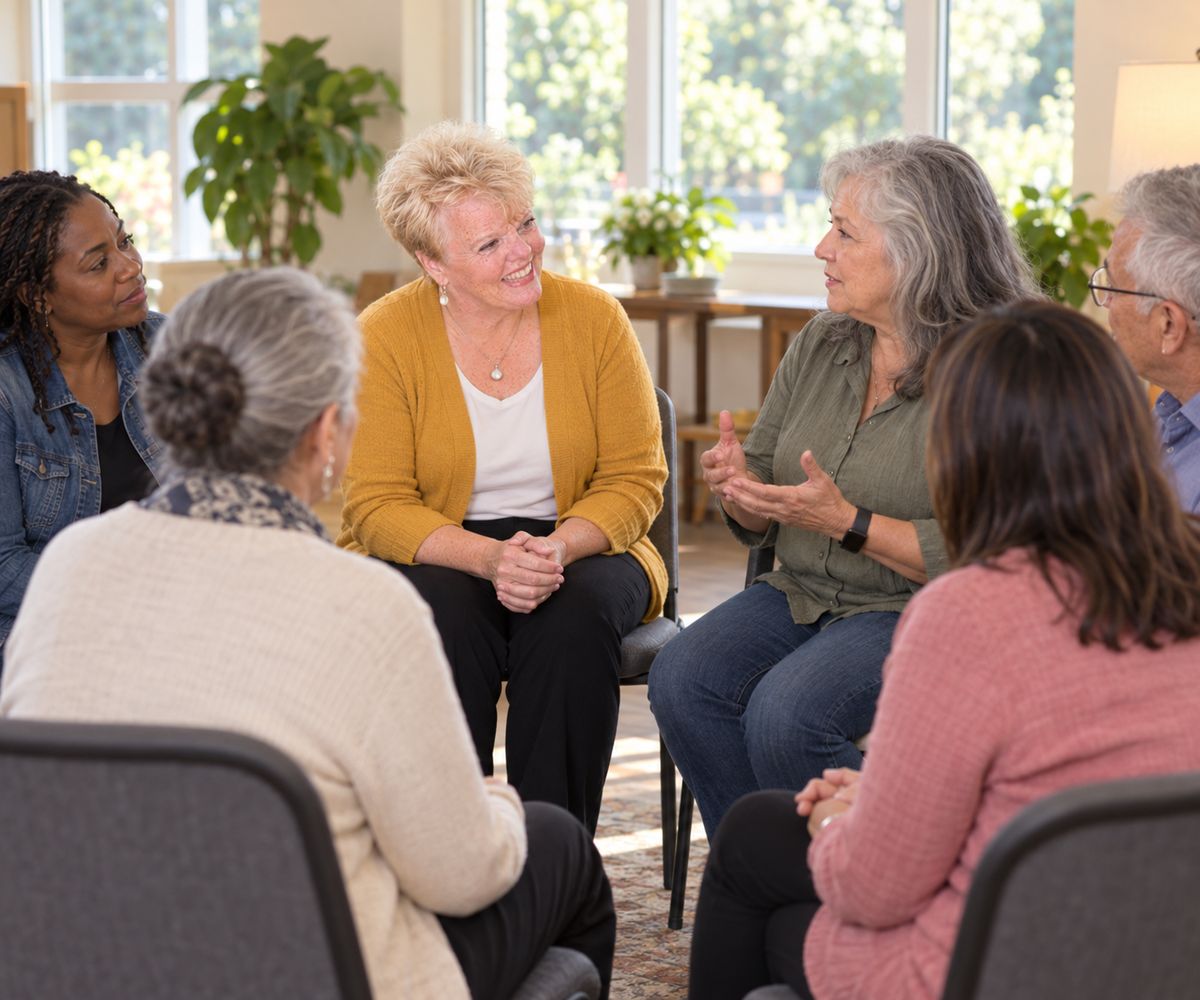 Diane Carbo leading a small caregiver support circle