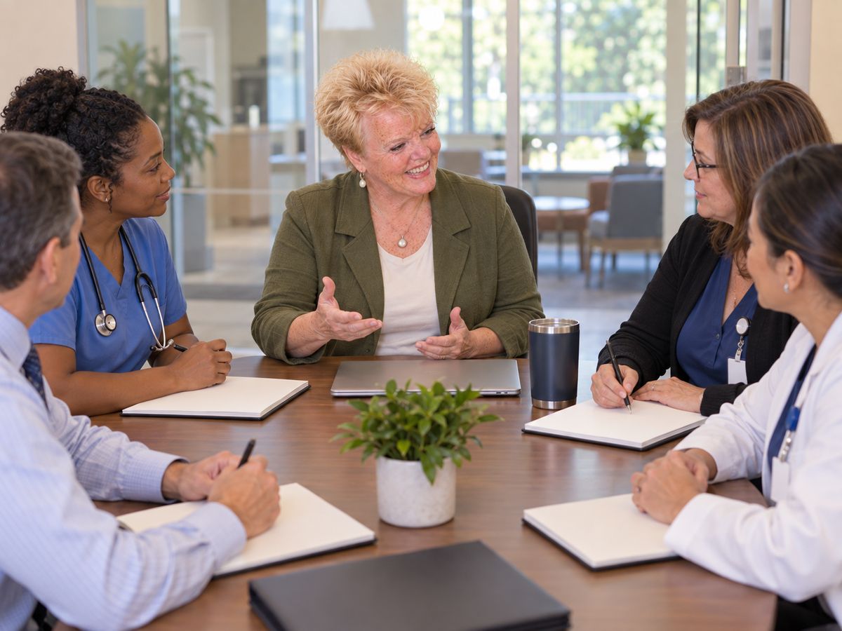 Meeting with care managers around a table