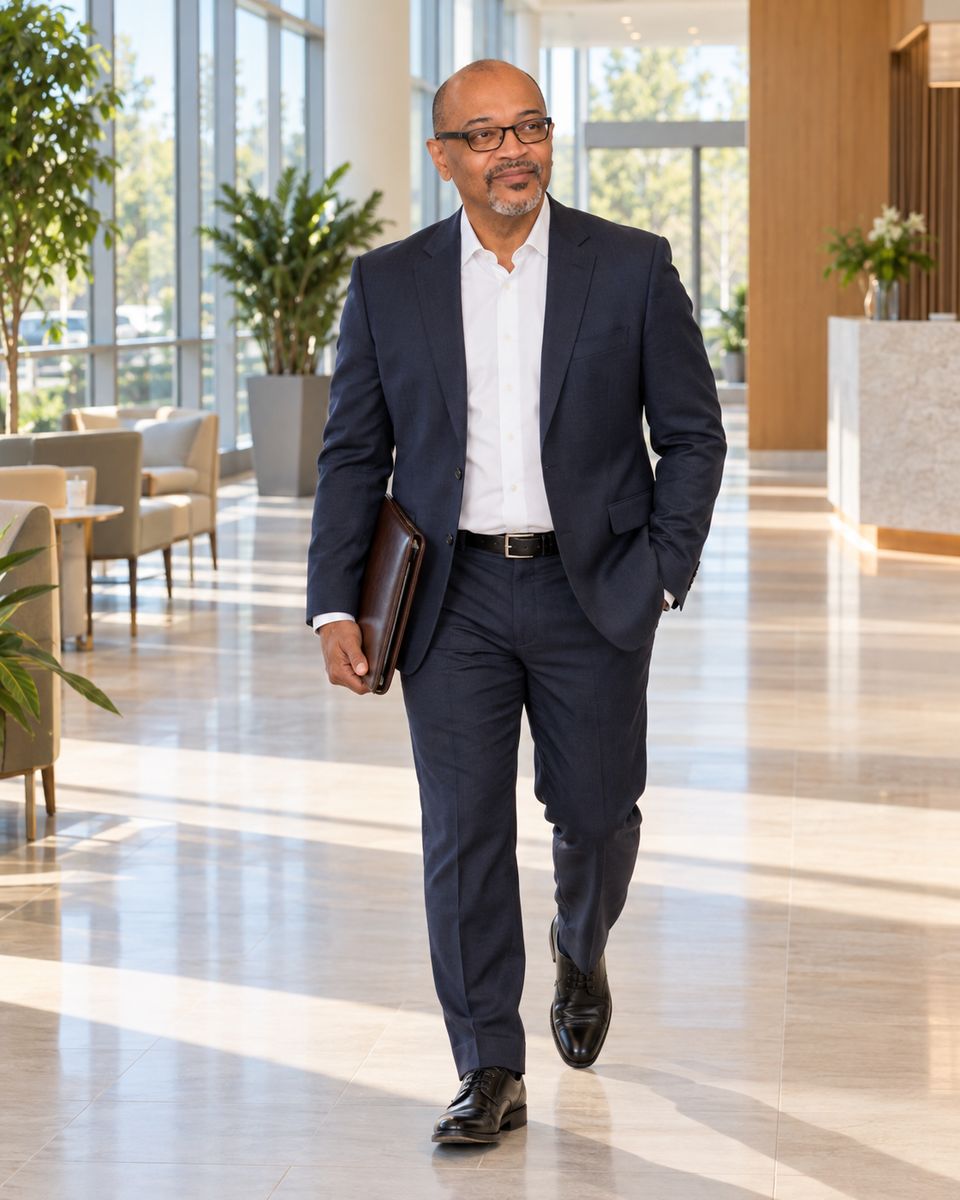 Dr. Massenburg walking through a clinic lobby