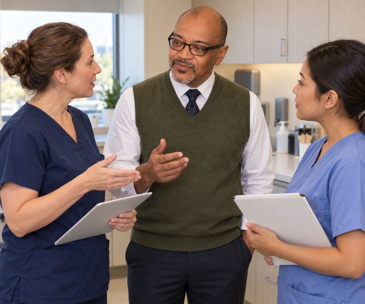 Dr. Massenburg in conversation with members of his care team