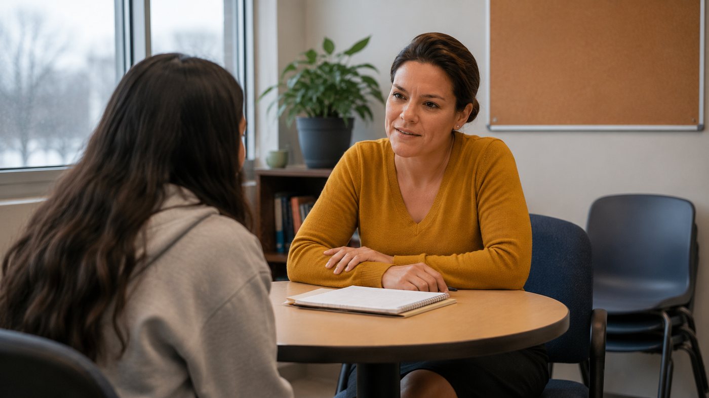 Advising a high school senior across a table