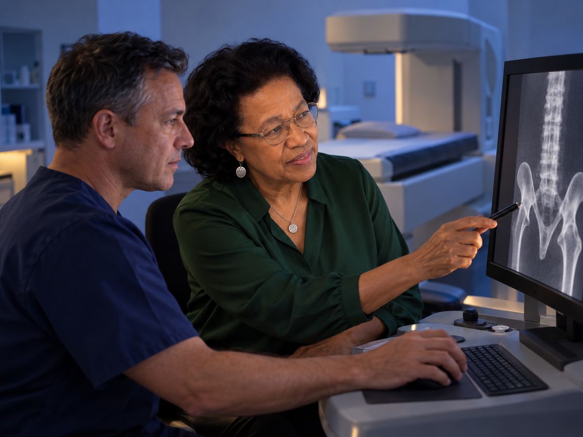 Reviewing a bone density image with a technologist