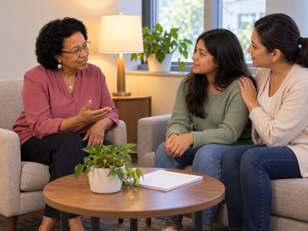 In conversation with a teenage patient and her mother