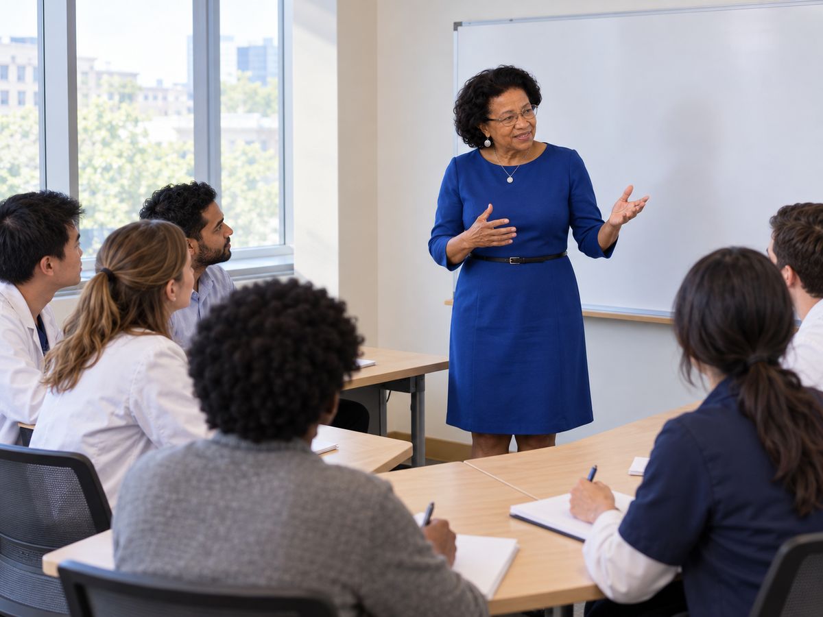 Teaching a small seminar of medical students