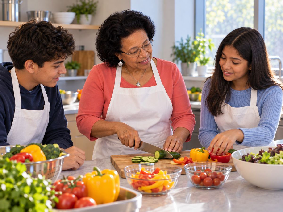 Leading a nutrition session in a teaching kitchen