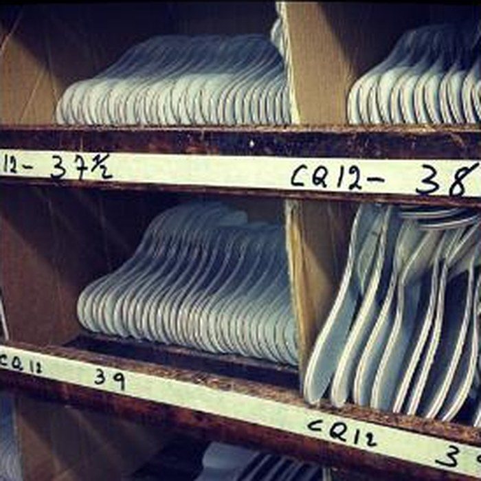 Steel shanks racked and labelled by size