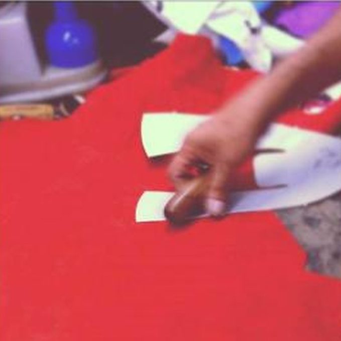 Red leather cut by hand