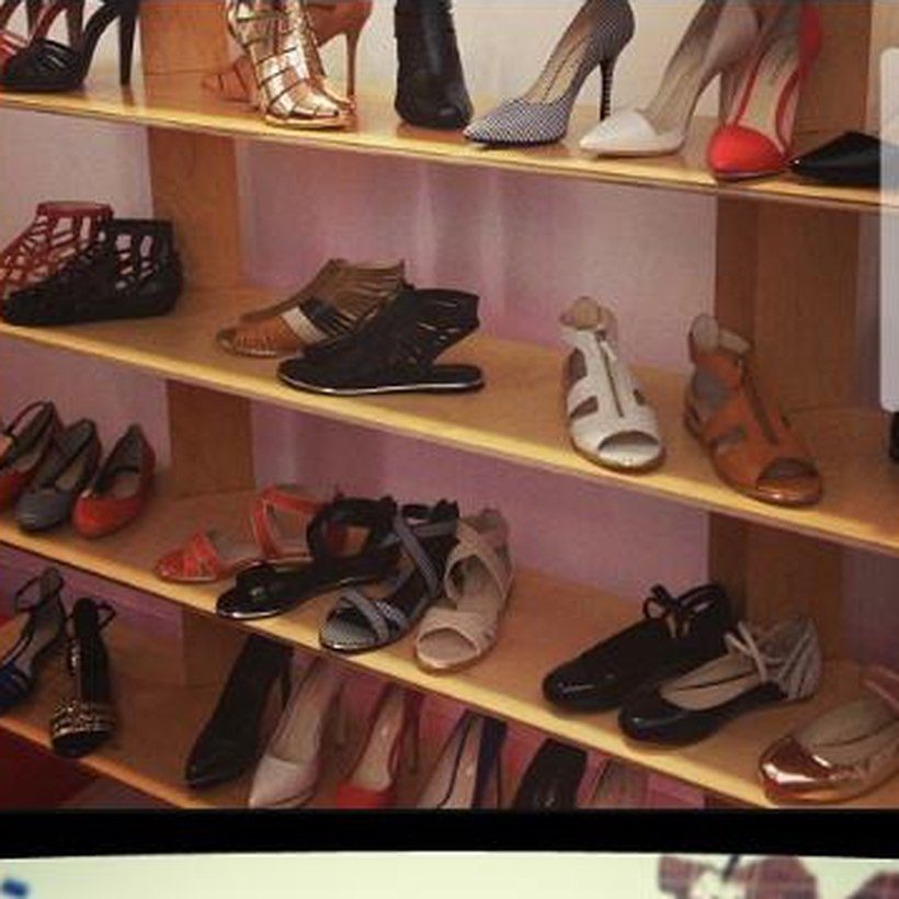 Shelves of heels in the showroom