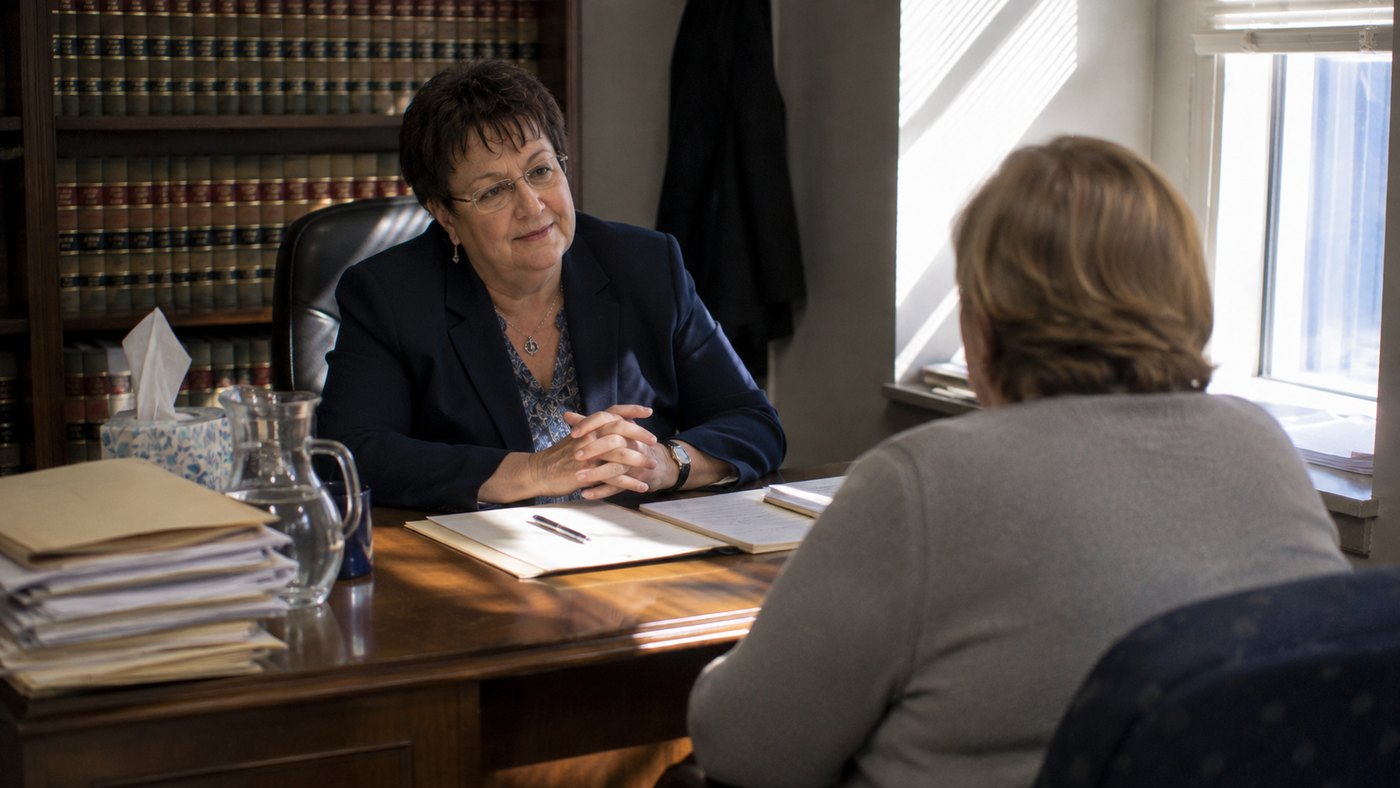 A meeting with a client across a desk