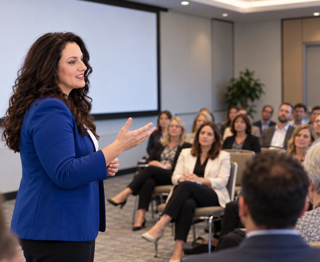 Dr. Katz-Levin presenting to a room of healthcare professionals