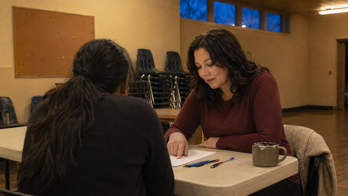 Literacy tutoring at a community table
