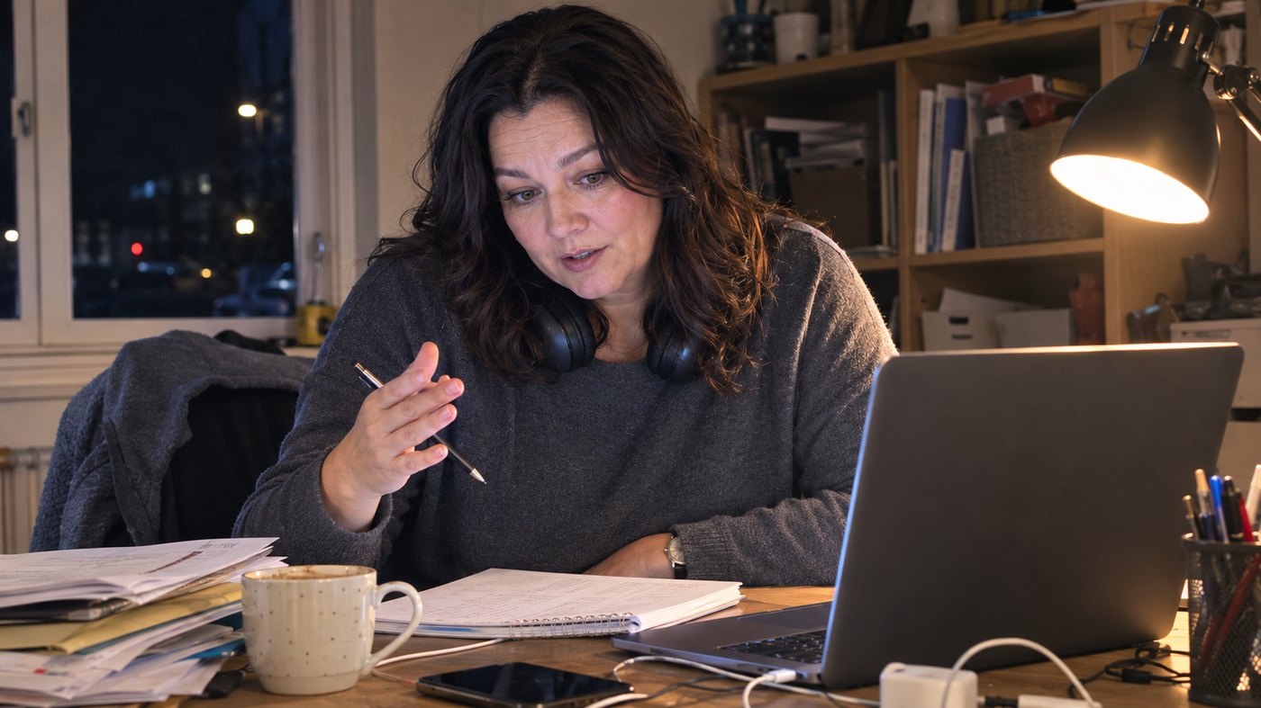 A remote tutoring session at a home desk