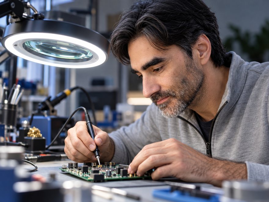 Stan Schekall probing a circuit board, AI-generated